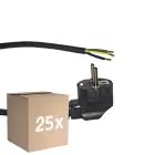 Multipack 25x Noxion Cable De Alimentación de alimentación Negro - Schuko Europlug + Extremos abiertos - 3m - 3 pole 0,75mm2